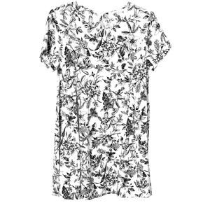 LUSH SHORT SLEEVE, FIT & FLARE, MIDI DRESS, SMALL, BLACK & WHITE FLORAL PATTERN